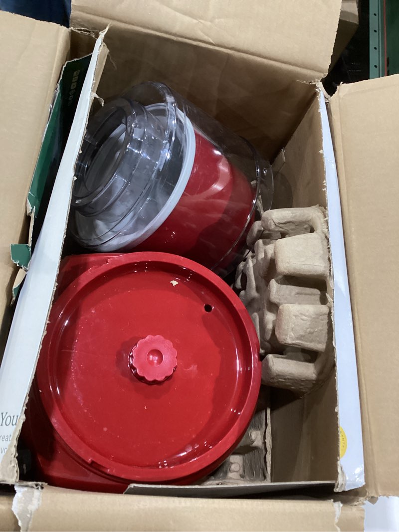 Condition photo showing As Is for cuisinart ice cream maker machine, 1.5 quart double insulated machine, sorbet and frozen yogurt maker, ready in 20 minutes, ice-21rp1, red, not tested