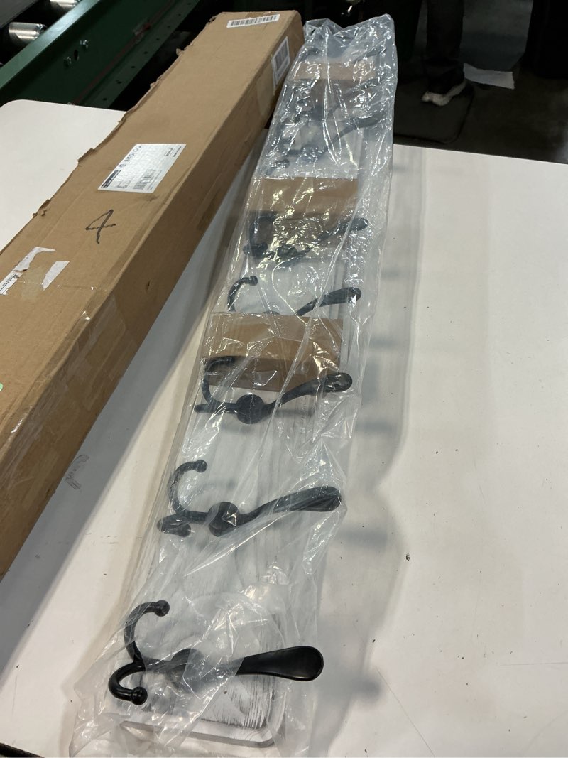 Condition photo showing As Is for SKOLOO Coat Rack Wall Mounted - 38.3'' Long, Wooden, Heavy Duty, Rustic Coat Hooks for Wall, Wall Coat Rack with 10 Triple Hooks for Hanging Clothes, Jacket, Hat(Weathered White) 1 Item-10 Hooks White Plate & Black Hook