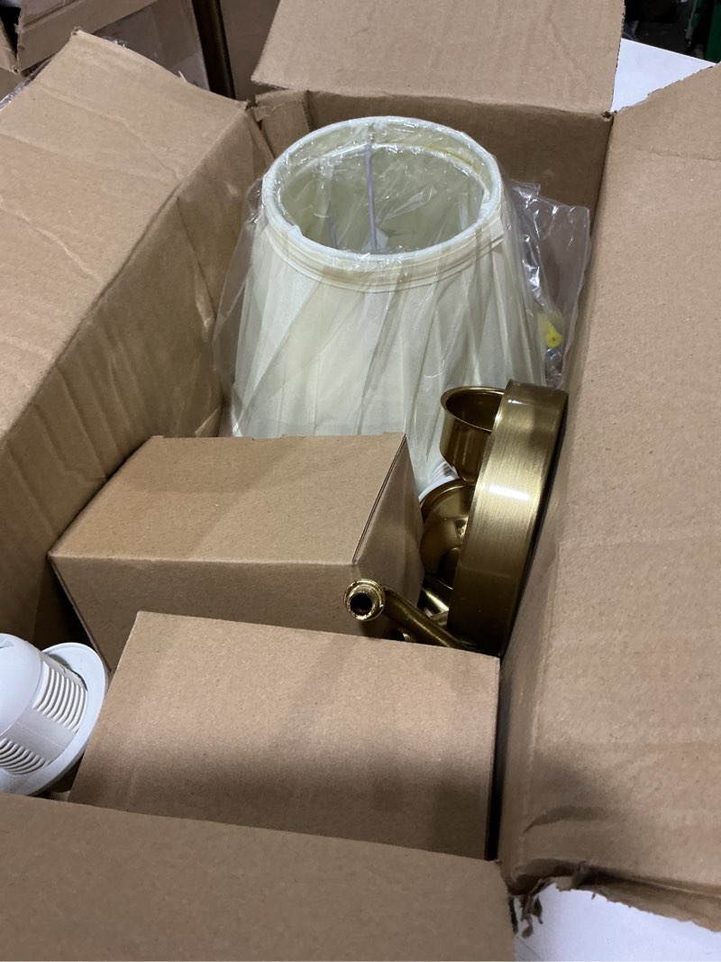 Condition photo showing As Is for vintage battery operated wall sconces set of 2, pleated fabric shade gold wall lamp with remote control, cordless rechargeable wall sconces fixtures for bedroom, living room, beside (2 bulbs included) gold,10 inches