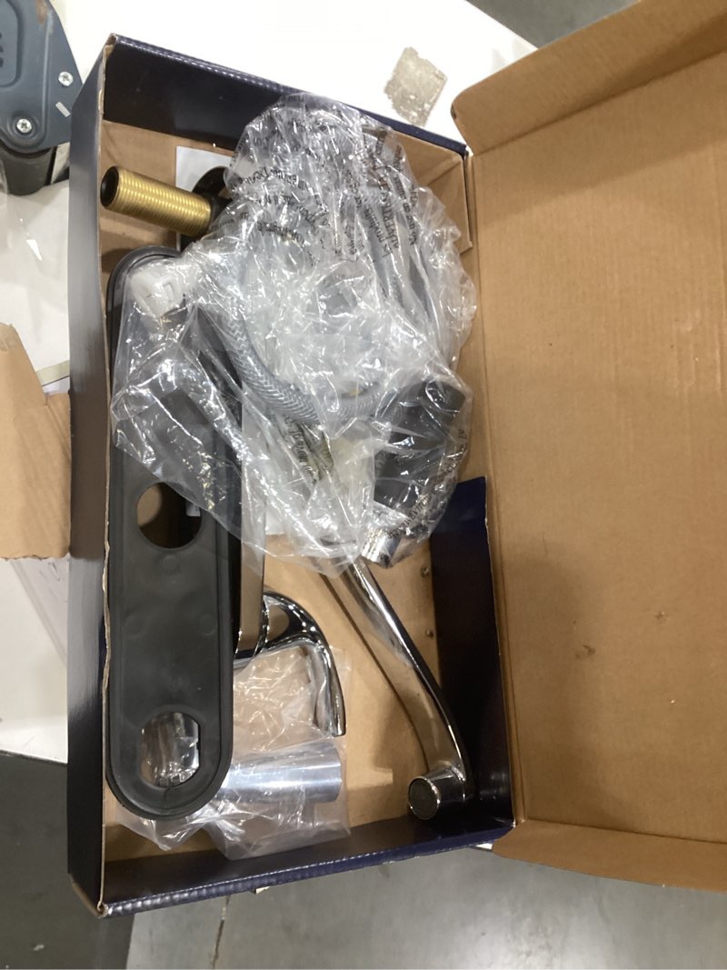 Condition photo showing Good Condition for project source dover chrome double handle deck-mount kitchen faucet (includes deck plate) (includes side sprayer)