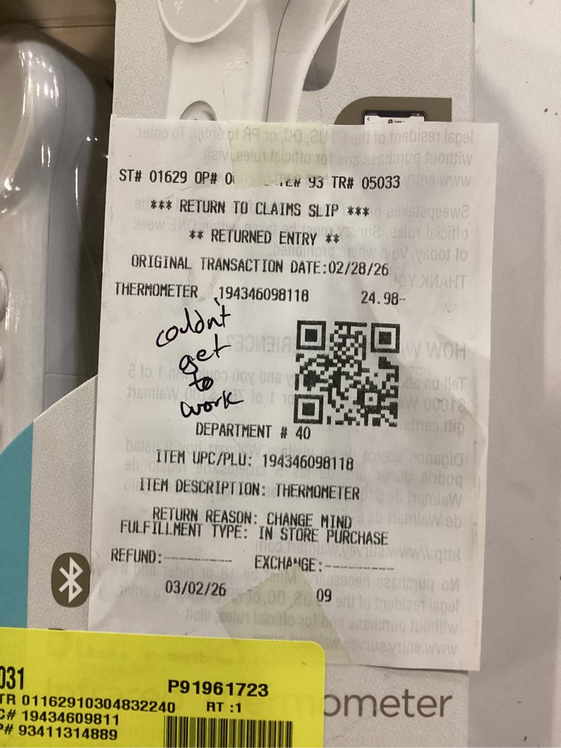 Condition photo showing As Is for equate bluetooth dual-function infrared thermometer with forehead and ear mode