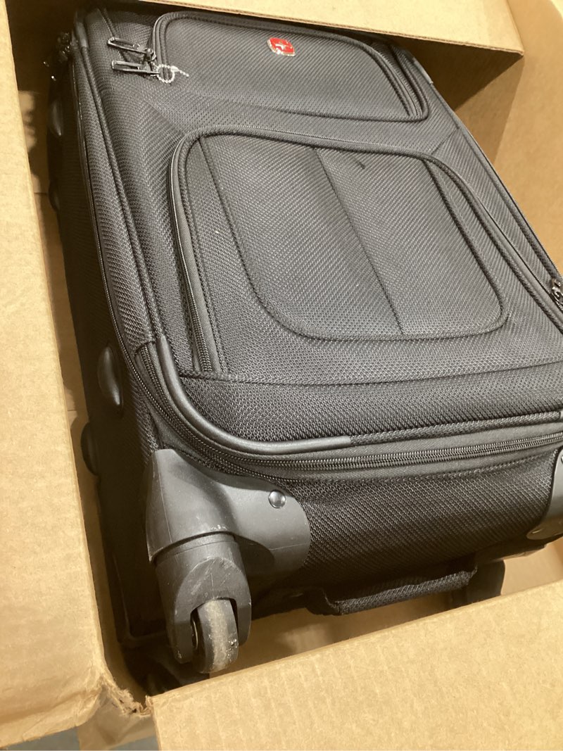 Condition photo showing As Is for swissgear sion softside expandable luggage – carry-on suitcase with 360 degree wheels & retractable handle – 21 inch, perfect for 1-3 night trips – black carry-on 21-inch black