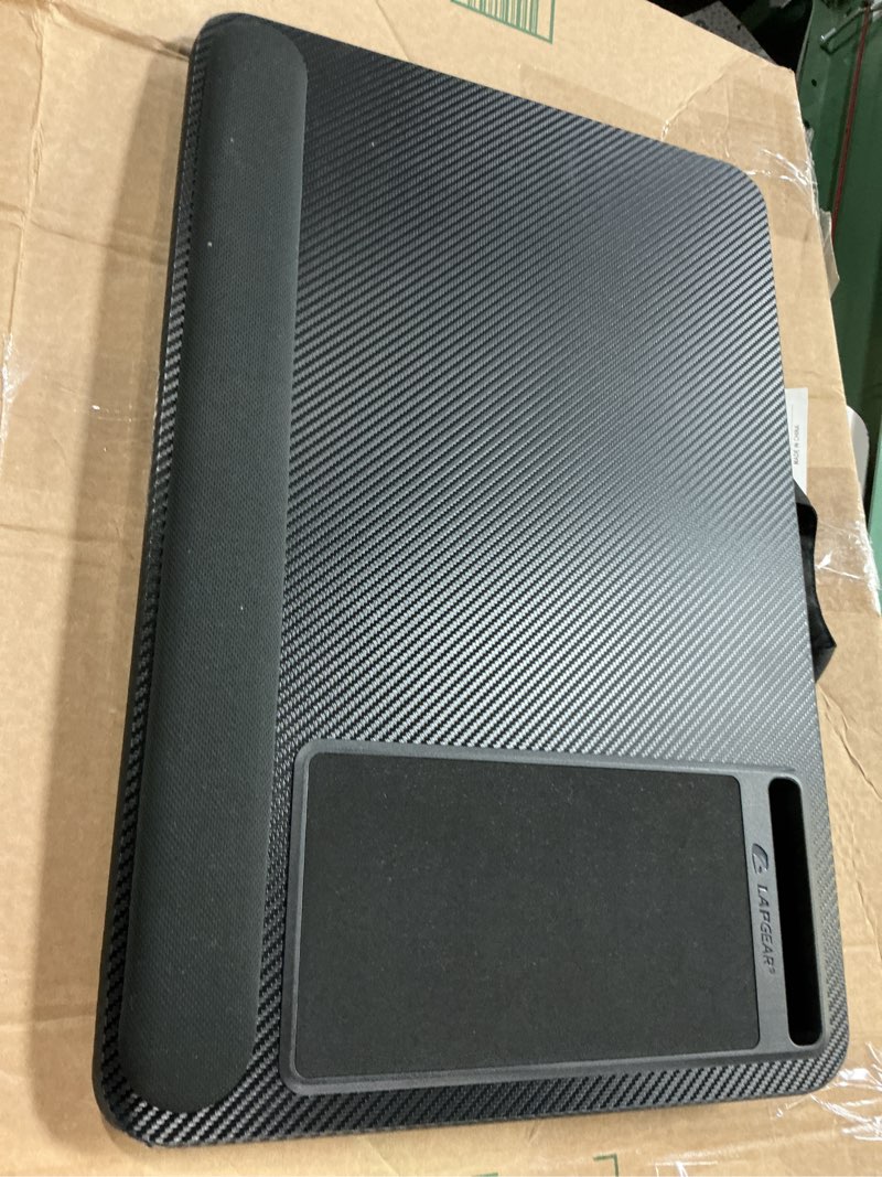 Condition photo showing Good Condition for lapgear home office pro lap desk with wrist rest, mouse pad, and phone holder - black carbon - fits up to 15.6 inch laptops - style no. 91598 black carbon home office pro w/wrist rest