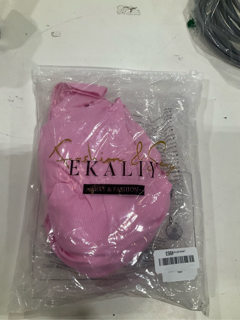 Condition photo showing New/Like New for women's sexy off shoulder two piece outfit ribbed knit crop top & capri pants set casual loungewear large 3182-pink