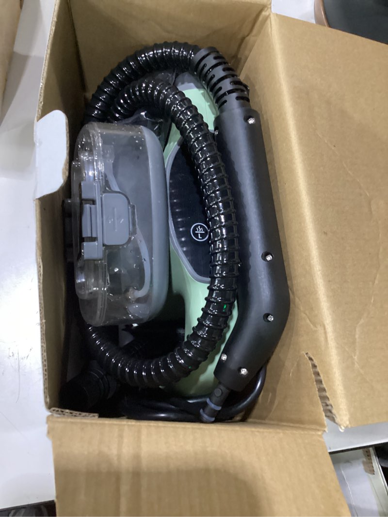 Condition photo showing As Is for handheld steam cleaner, portable steamer for cleaning with 18pcs accessories, 12s fast heating, pressurized steam cleaner for home, kitchen, bathroom, car detailing, window, and clothes, green, used
