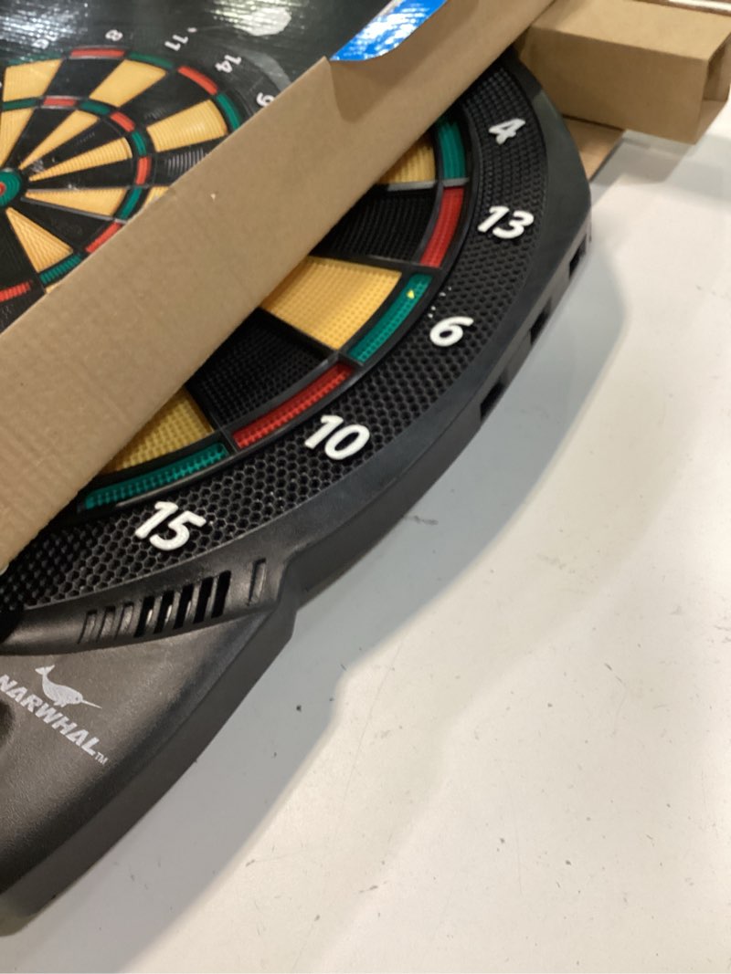 Condition photo showing Good Condition for narwhal revolution electronic dartboard with 30 games, cricket scoring and 6 plastic tip darts
