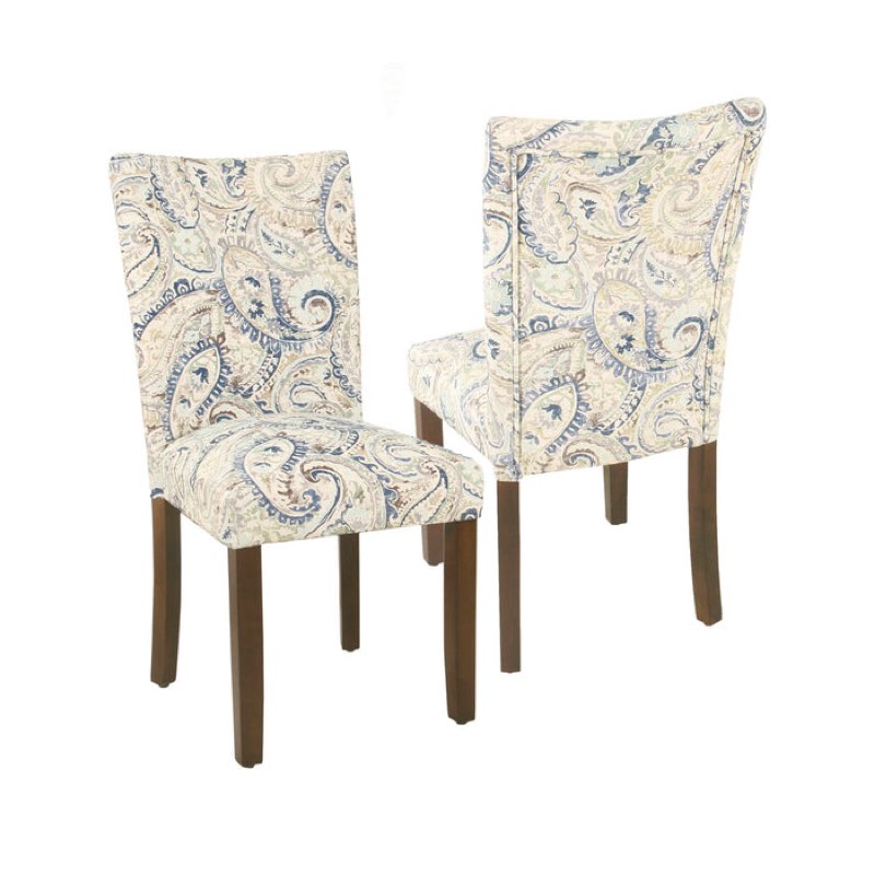 homepop classic parsons dining chair - blue velvet paisley print (set of 2)