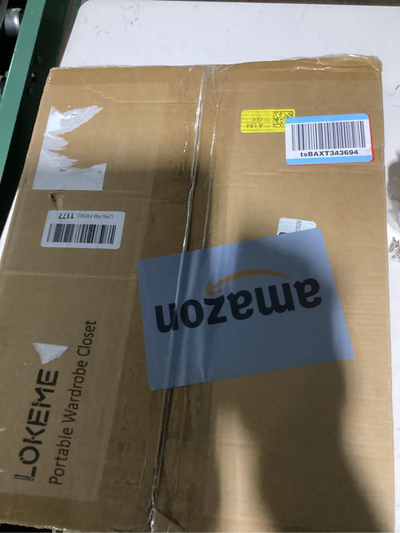 Condition photo showing As Is for lokeme wardrobe closet,portable closet for bedroom steel pipe diameter 19mm strong and sturdy black portable closets for hanging clothes with 3 hanging rods, 6 storage shelves and side pockets