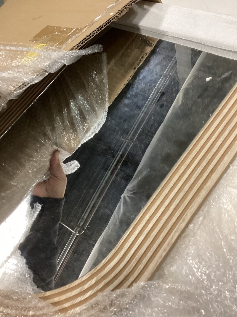 Condition photo showing Good Condition for Farmhouse Wall Mirror Decor for Living Room Bedroom, Arched Wood Carved Wall-Mounted Decorative Mirror for Hallway Entryway Staircase Decor, Countryside Hanging Sculpture Home Accent,18.8x13.8