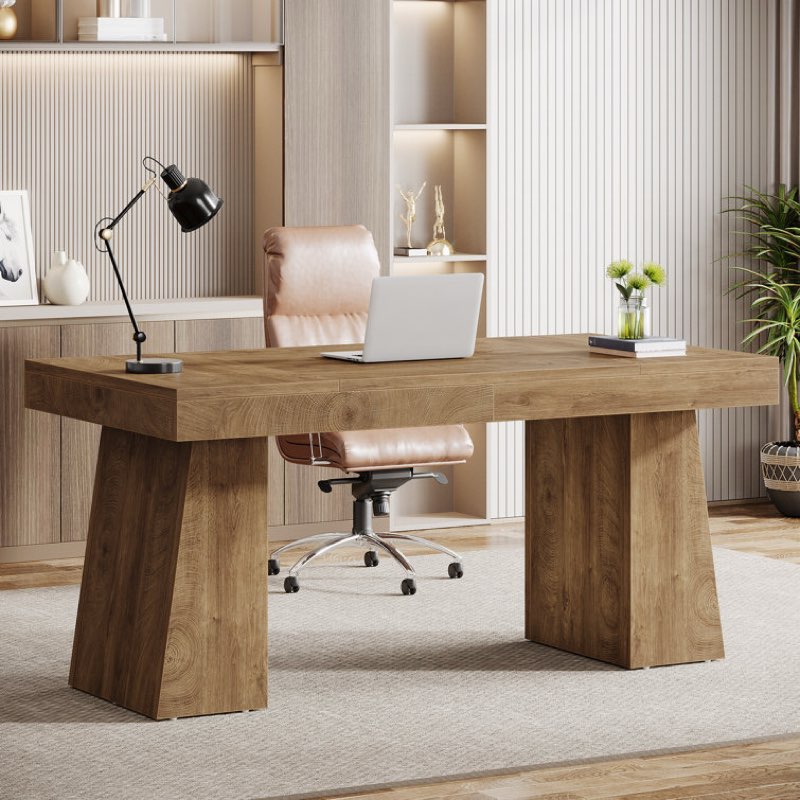 (incomplete)Light Brown Wolbach 55 Inches Executive Desk with Double Trapezoid Base
