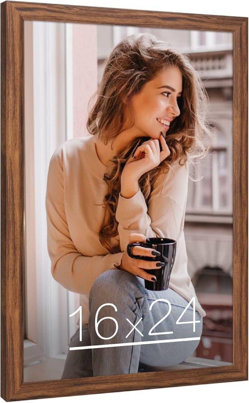 16x24 Picture Frame Brown, Rustic 24x16in Poster Frame, Distressed 16 by 24 Canvas Frame, Large Gallery Family Concert Portrait Photo Frame, Anniversary/Birthday/Wedding/Thank you/Christmas Gift