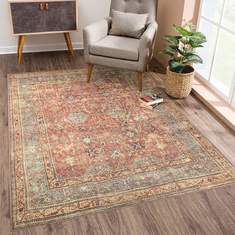 ( similar) Bloom Rugs Washable Non-Slip 8' x 10' Rug - Terracotta/Mustard Traditional Area Rug for Living Room, Bedroom, Dining Room, and Kitchen - Exact Size: 8' x 10'