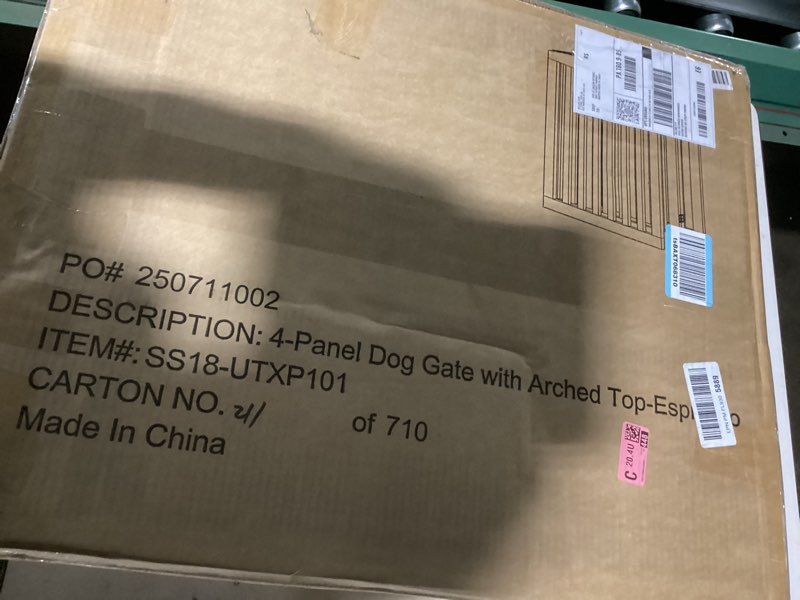Condition photo showing Good Condition for pawland wooden freestanding foldable pet gate for dogs, 24 inch 4 panels step over fence, dog gate for the house, doorway, stairs, extra wide (espresso, 24" height-4 panels) espresso 24" height-4 panel