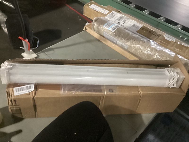 Condition photo showing As Is for linen avenue cordless sierra light filtering roller shade, white 60 w x 66 h (arrives 1/4" narrower) 60"w x 66"h light filtering white