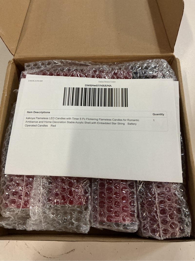 Condition photo showing New/Like New for Flameless LED Candles with Timer 5 Pc Flickering Flameless Candles for Romantic Ambiance and Home Decoration Stable Acrylic Shell,with Embedded Star String?Battery Operated Candles?Red?