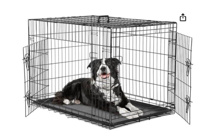 dumos dog crate, 36 inch medium double door dog cage with plastic leak-proof pan tray, folding metal