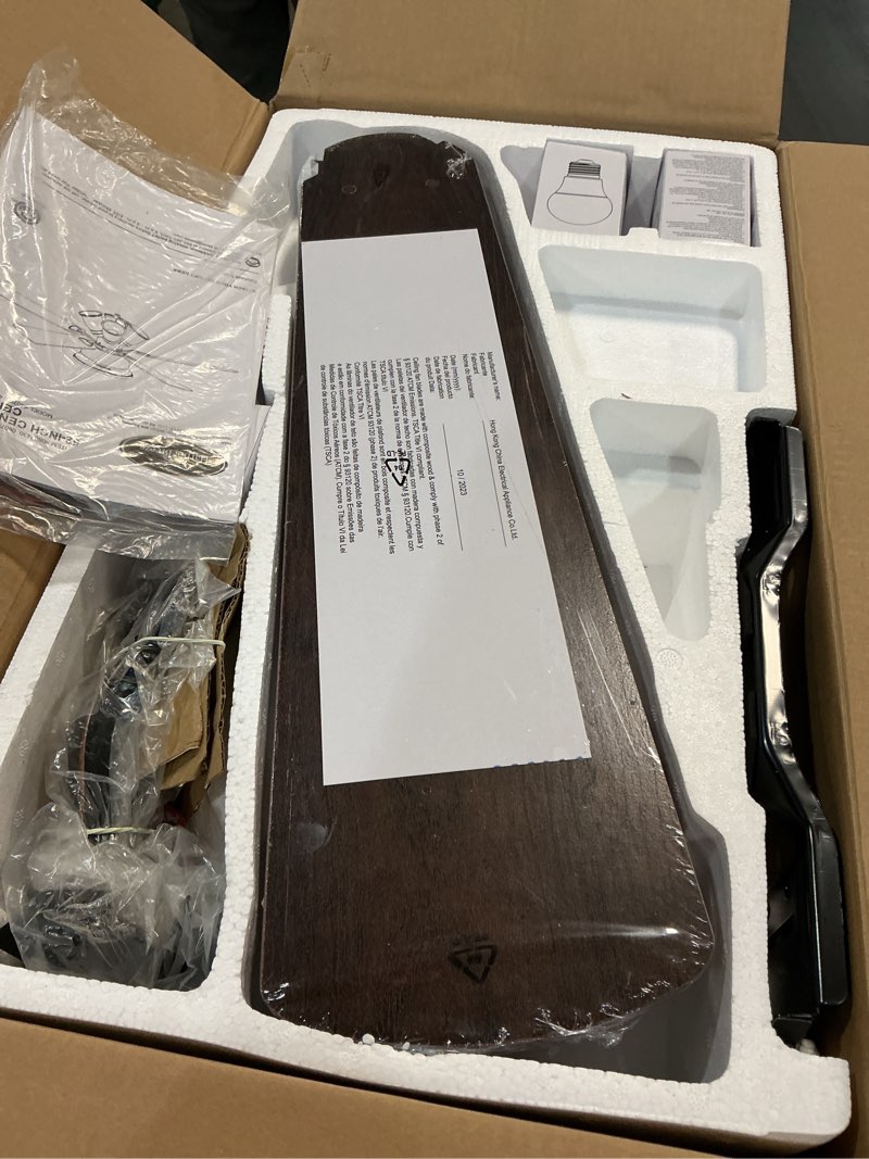 Condition photo showing As Is for Harbor Breeze, 52" Oil Rubbed Bronze Ceiling Fan Marbleized Glass LED Light Kit