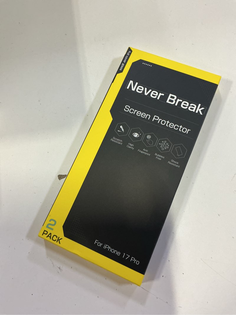 Condition photo showing New/Like New for neverbreak 9h+ hardness for iphone 17 pro screen protector 12ft military grade protection (scratch, shatter, drop resistance) tempered glass full edge coverage 6.3" 2025, 2 pack with de-bubble card clear iphone 17 pro