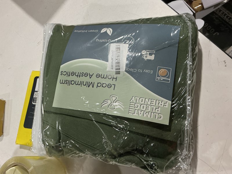 Condition photo showing As Is for olive green linen curtains 84 inch length 2 panels set modern farmhouse living room drapes light filtering rod pocket back tab filtering privacy semi sheer curtain 84 inches long olive green 52"w x 84"l (pack of 2)