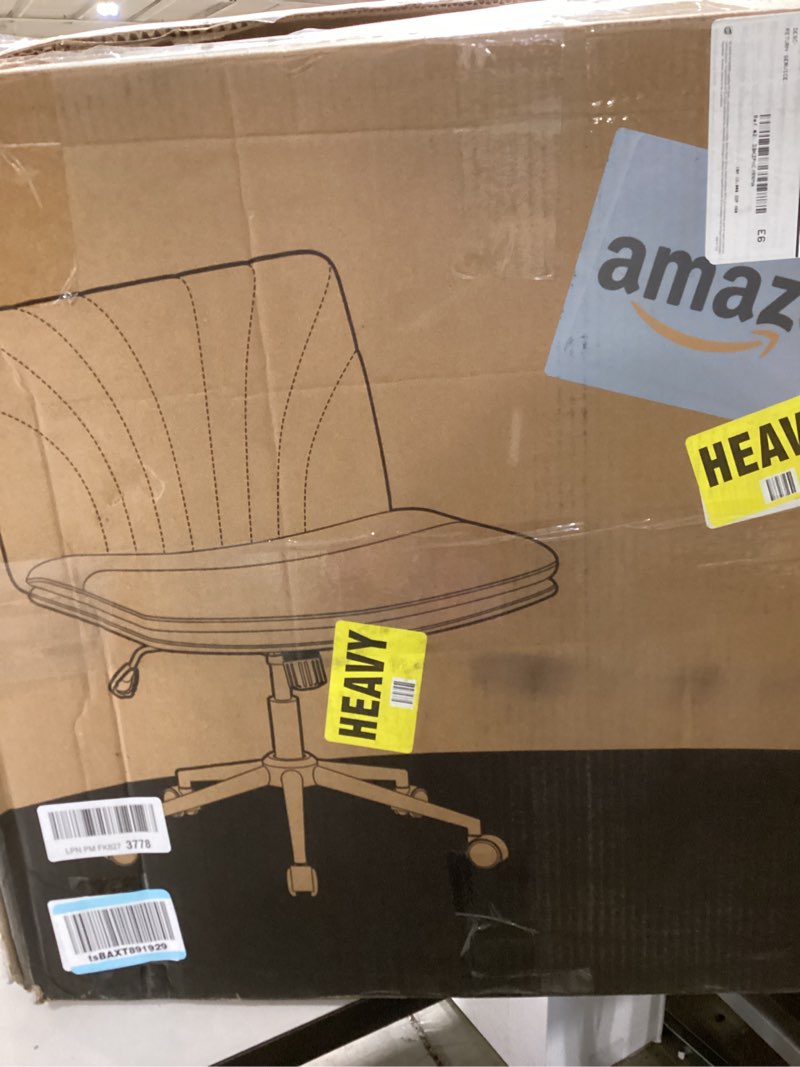 Condition photo showing As Is for Marsail Armless-Office Desk Chair with Wheels: PU Leather Cross Legged Wide Chair,Comfortable Adjustable Swivel Task Chairs for Home,Office,Make Up,Small Space,Bed Room(Light Beige)