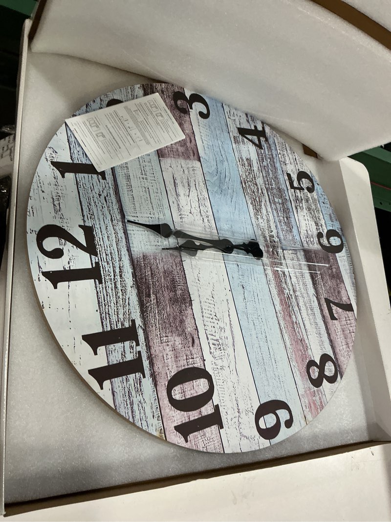 Condition photo showing Good Condition for XNM Wood Extra Large Clocks Battery Operated Decorative 24 Inch Nautical Grey Rustic Wall Clock for Office Round Wall Clock Silent(MDF No Solid Wood) 24 Inch Light Blue Grey