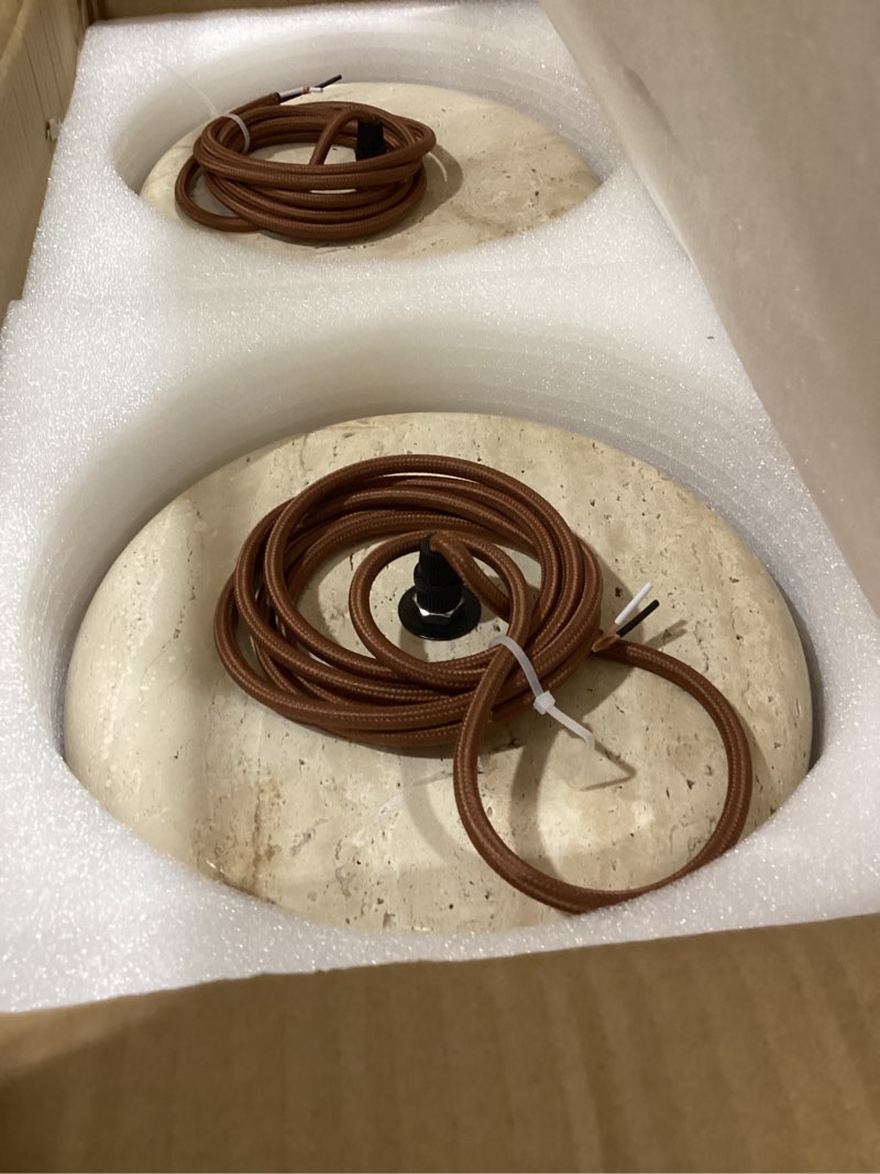 Condition photo showing Good Condition for 2pcs wabi sabi pendant light nordic marble chandeliers natural stone shade simple light fixture for dining room bedside kitchen island hallway 8in x 2 brown