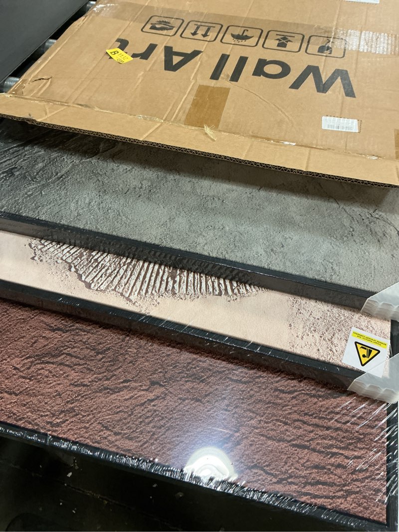 Condition photo showing New/Like New for Large Framed Neutral Abstract Wall Art for Living Room, 3 Piece Modern Brown Beige Gray Canvas Wall Art Prints, Minimalist Earth Tone Artwork for Walls Bedroom Office Stair Wall Decor, 24x24 Inch