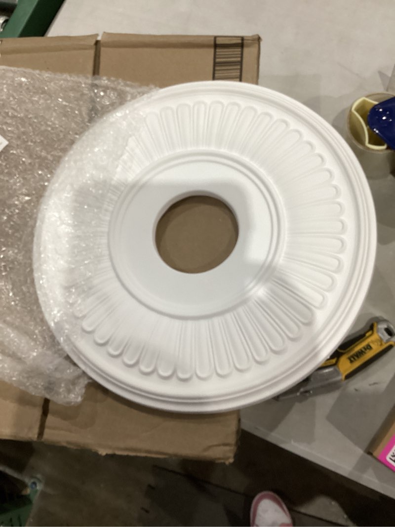 Condition photo showing Good Condition for stem smilar))))healifty decorative ceiling light medallion: white round pu ceiling fan cover plate accessory for light fixtures and fans easy to clean medallions for home office