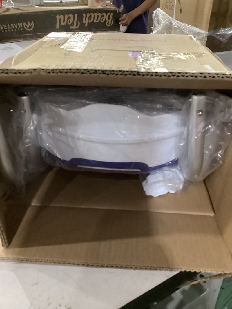 Condition photo showing Good Condition for raised toilet seat with handles, add 5 inch, fits round toilet | with cushioned|300 lbs|includes lid|adjustable width|blue color|for bathroom use standard/round-blue