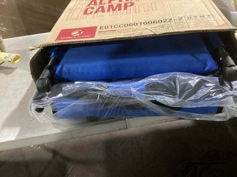 Condition photo showing Good Condition for LET'S CAMP Folding Stadium Seat Bleacher Chair with Cup Holder, Mesh Bag and Hide Hooks, Portable Stadium Chair with Back and Cushion Blue - 2 Pcs