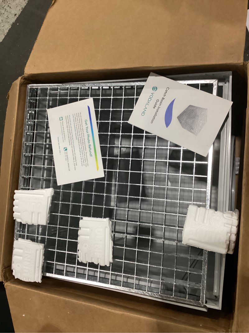 Condition photo showing Good Condition for vodaland - 22x22 inch large catch basin with galvanized stamped steel grate complete package