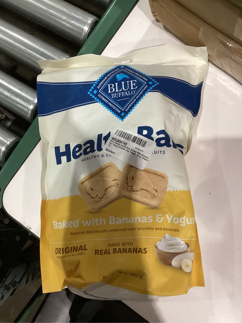 Condition photo showing New/Like New for Blue Buffalo Health Bars Crunchy Dog Biscuits, Oven-Baked Dog Treats Made with Natural Ingredients, Bananas & Yogurt, 16-oz Bag Banana & Yogurt 16 Ounce