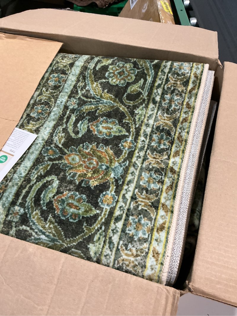 Condition photo showing Good Condition for nayoroom 8x10 machine washable rugs, large vintage green area rug indoor accent rug floral low pile carpet soft throw aesthetic rug bedroom living room office dining room kitchen laundry room 1 vintage green 8' x 10' (rectangular)