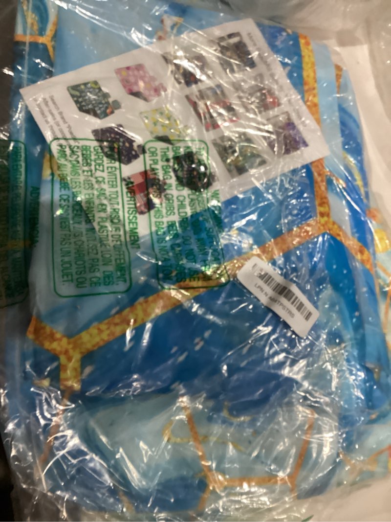 Condition photo showing As Is for Poedist Shower Curtain Set with Rugs,Bathroom Accessory Set, Including Non-Slip Rugs,Toilet Lid Cover and Bath Mat, Waterproof Shower Curtain with 12 Hooks,Blue and White Honeycomb Marble Marble-13