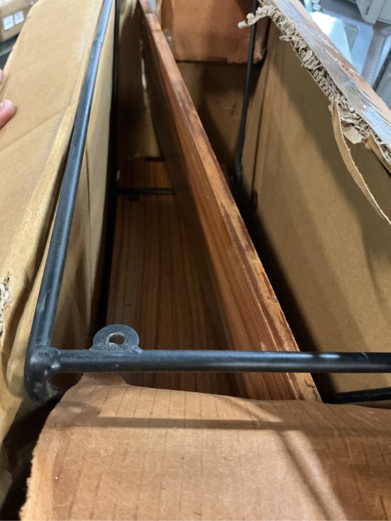 Condition photo showing Good Condition for sagebrook home triangle wall shelf - modern industrial metal & wood floating storage unit - rustic hanging display shelves for living room, bedroom, office, entryway - 26" brown brown/black 26"