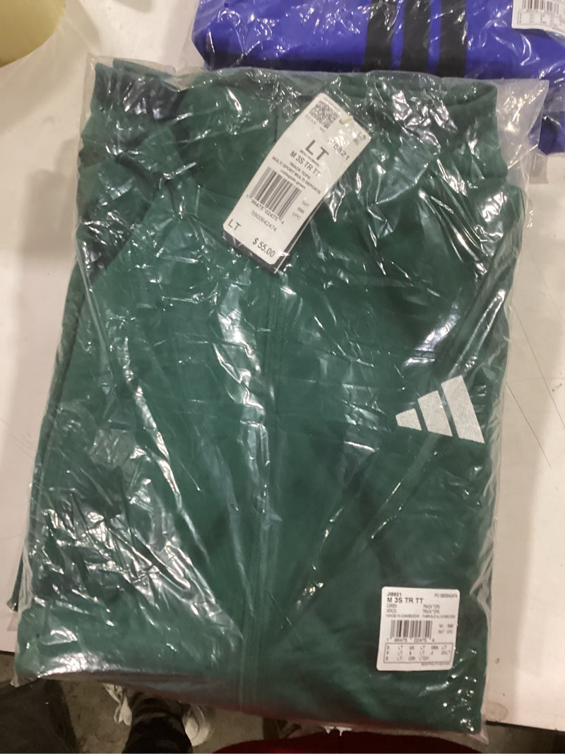Condition photo showing New/Like New for adidas mens Essentials Warm-up 3-stripes Track Top Large Tall Collegiate Green