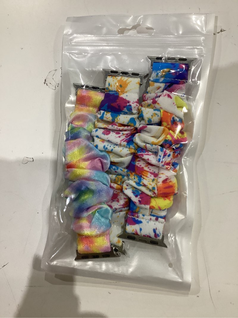 Condition photo showing New/Like New for scrunchie bands compatible with kids apple watch band, cute stretchy breathable strap for iwatch series 10 9 8 7 6 5 4 3 se se2 se3 small wrists boys girls painting+pinkblue+purplepink 38/40/41/42mm(series 10)