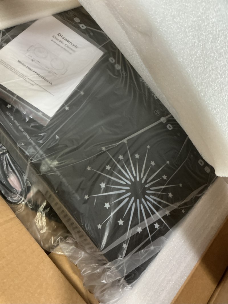 Condition photo showing Good Condition for 2 Burner Electric Cooktop 110V - 24 Inch Countertop Electric Stove with Handles 2000W, Two Burner Ceramic Burner with LCD Touch Screen and Knob Control, Timer, Safety Lock, 120V Plug in Two Burners with Handles