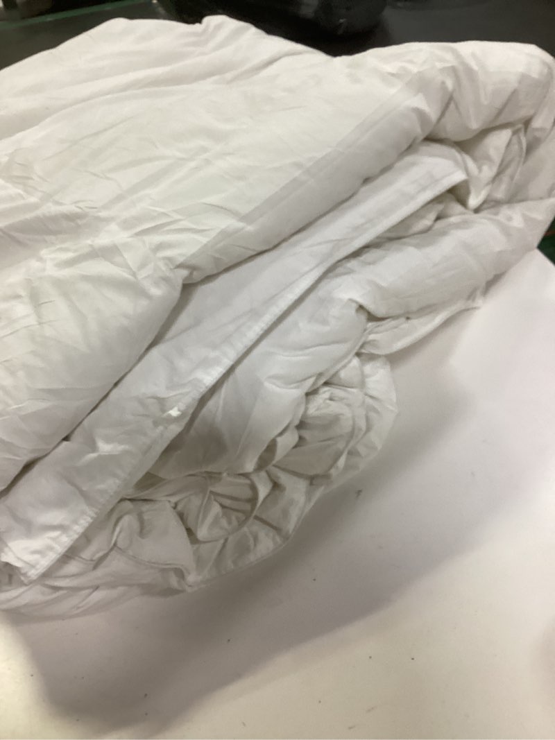 Condition photo showing As Is for L LOVSOUL Goose Down Fiber Comforter King Size, 850+ Fill Power Hotel Style Bedding Comforter, 1200TC, Fluffy Ultra Soft All Season White Duvet Insert with 8 Corner Tabs King(106x90inches) White
