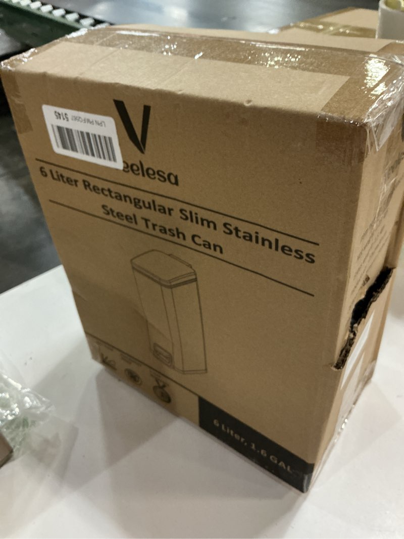 Condition photo showing New/Like New for Slim Bathroom Trash Can with Soft Close Lid, 1.6 Gallon Stainless Steel Garbage Can with Removable Inner Bucket, Durable Step Pedal, Small Trash Bins for Toilet, Bedroom, Kitchen, Office 1.6 Gallon Silver