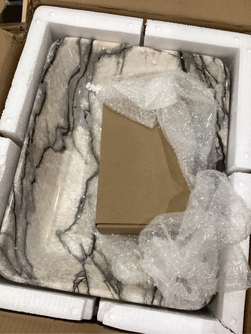 Condition photo showing Good Condition for bathroom vessel sink modern farmhouse white rectangular marble vessel sink - 19"x15" handmade ceramic countertop porcelain sink thickened edges & natural stone veins