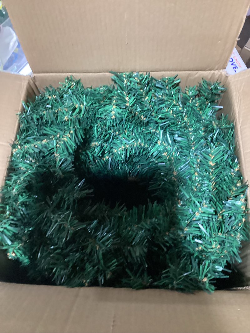 Condition photo showing New/Like New for 4 Pieces 20 inch Large Artificial Pine Wreaths with Lights, Pine Cones, Farmhouse Wreath Christmas Outdoor Green Christmas Wreaths for Windows Front Door Outside (4, 20inch) 20inch 4