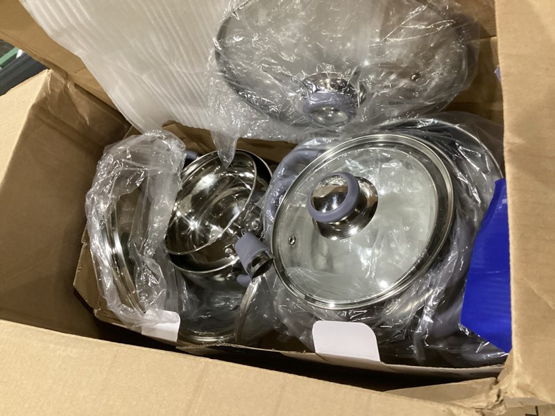 Condition photo showing Good Condition for Daniks Modern 10-Piece Stainless Steel Induction Cookware Set – Dishwasher Safe Saucepan, Pots with Heatproof Handles, Glass Lids, Silver 10-Piece Set