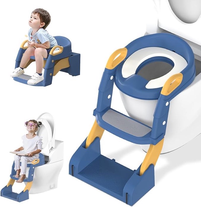 Toddler Potty Training Seat, 3-in-1 Foldable Toilet with Step Stool Ladder for Kids Boys Girls, Blue