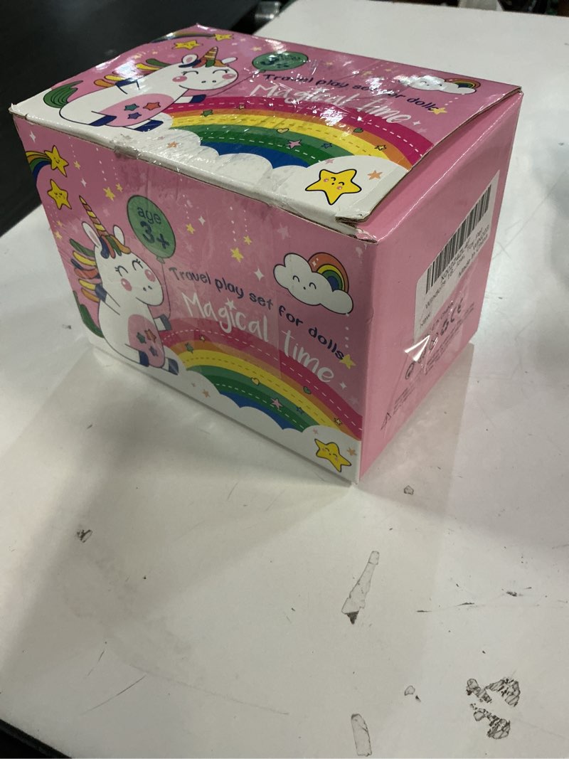 Condition photo showing New/Like New for 18 inch doll suitcase travel luggage play accessories, doll clothes accessories carrier storage set, case, hat, sunglasses, camera, pillow, toy pet