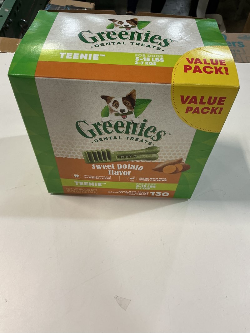 Condition photo showing New/Like New for (Best By 28 Apr 2026)  Greenies Dog Treats Veterinarian-Recommended Natural Dental Treats for Dogs, Teenie Size, Sweet Potato Flavor, 36 oz. Pack, 130 Count Sweet Potato 130 Count (Pack of 1)
