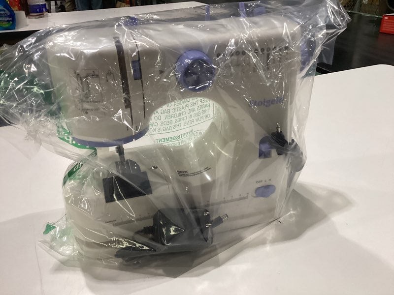 Condition photo showing Good Condition for stoigeld sewing machine for beginners with 20 pcs fabric and 32 pcs sewing threads kit,portable sewing machine with 12 built-in stitches,2 speed(high-low speeds) - white blue