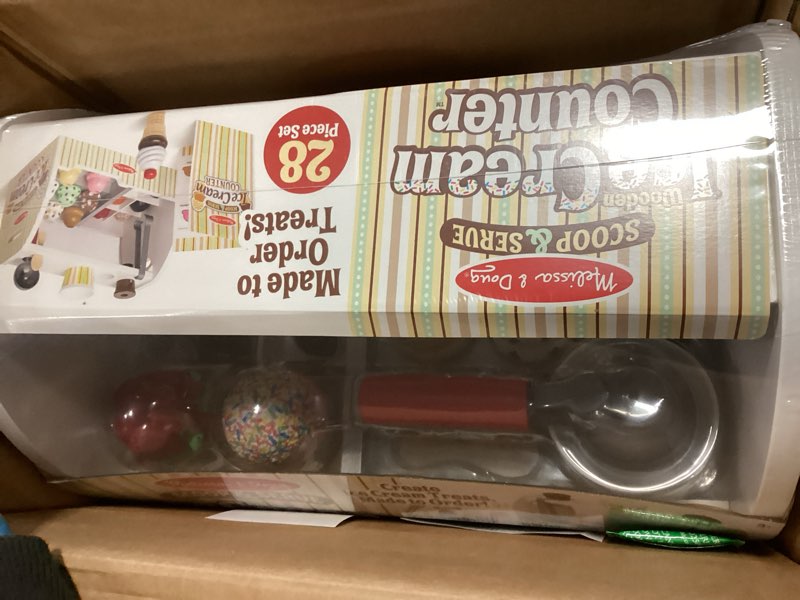 Condition photo showing New/Like New for Melissa & Doug Wooden Scoop & Serve Ice Cream Counter, Pretend Play Store, 28 Toy Food & Play Kitchen Accessories, Preschool Toys for Girls & Boys 3+