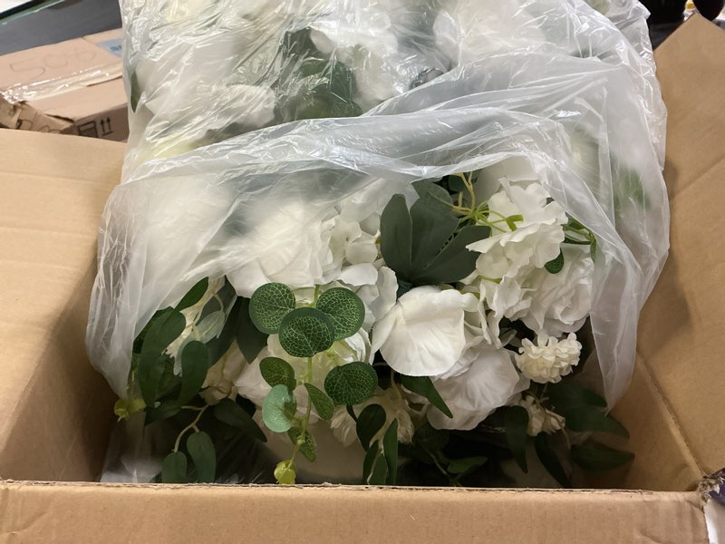 Condition photo showing New/Like New for nuptio large flower centerpieces for tables: 17.7 inch diameter white artificial flower ball arrangement for wedding party centerpiece - 2 pcs fake floral rose for bridal shower decorations 17.7" diam - 2 pcs white