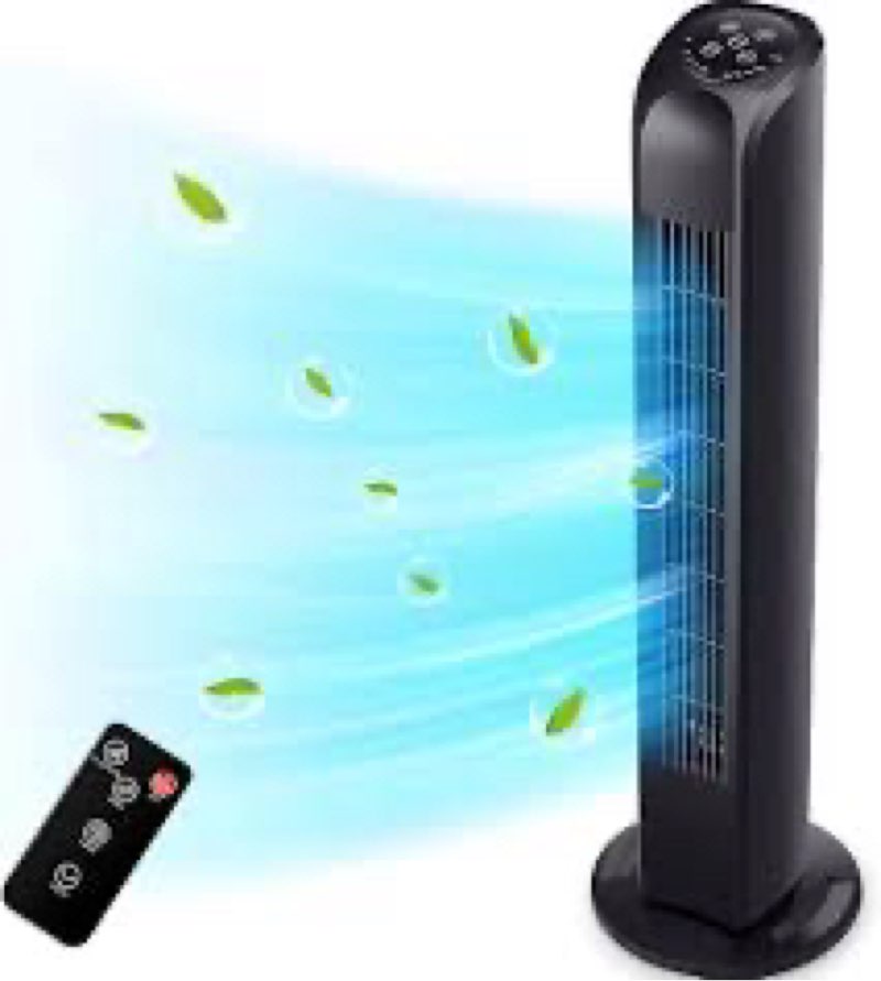 uthfy oscillating tower fan with remote, electric standing floor fan for bedroom indoor office and home use,quiet cooling portable bladeless tower fans, 30 inchs, black